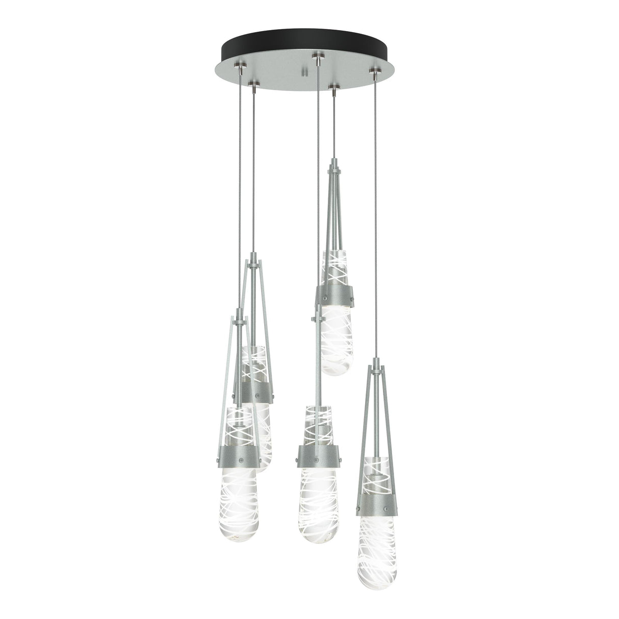 Hubbardton Forge 2023 Vintage Platinum Clear Glass with White Threading (YJ) Standard Link 5-Light Blown Glass Pendant