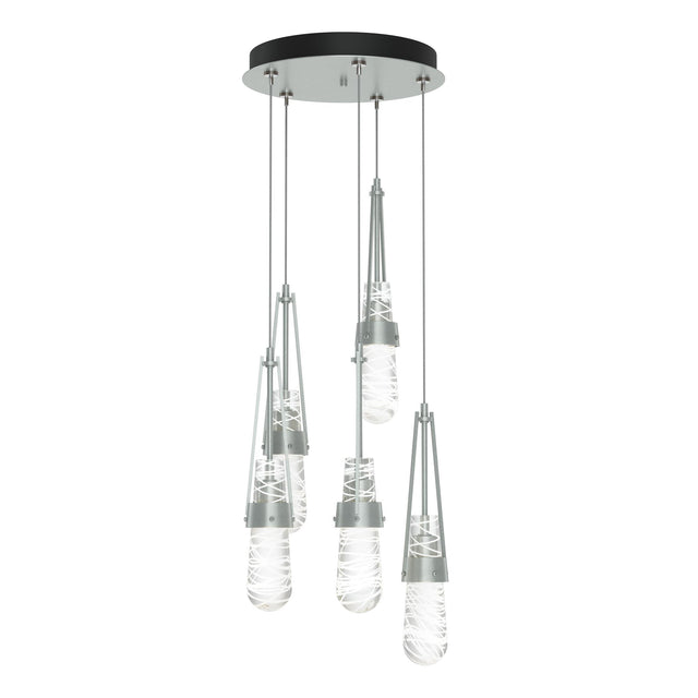 Hubbardton Forge 2023 Vintage Platinum Clear Glass with White Threading (YJ) Standard Link 5-Light Blown Glass Pendant