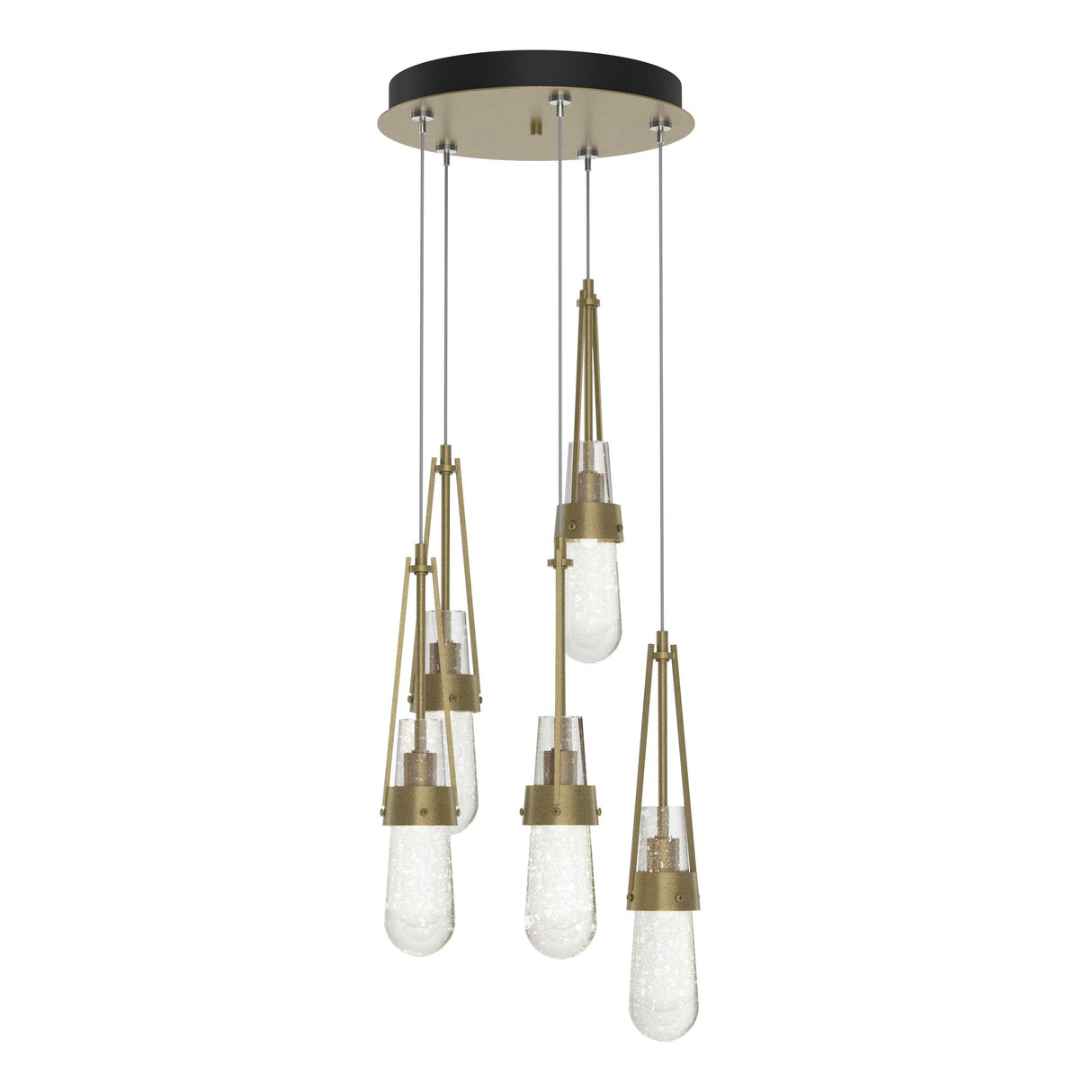 Hubbardton Forge 2023 Soft Gold Clear Bubble Glass (YG) Standard Link 5-Light Blown Glass Pendant