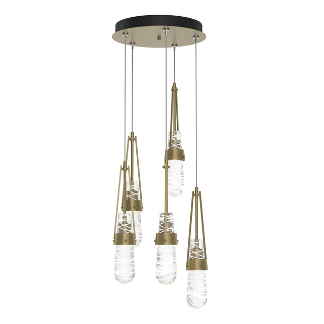 Hubbardton Forge 2023 Soft Gold Clear Glass with White Threading (YJ) Standard Link 5-Light Blown Glass Pendant