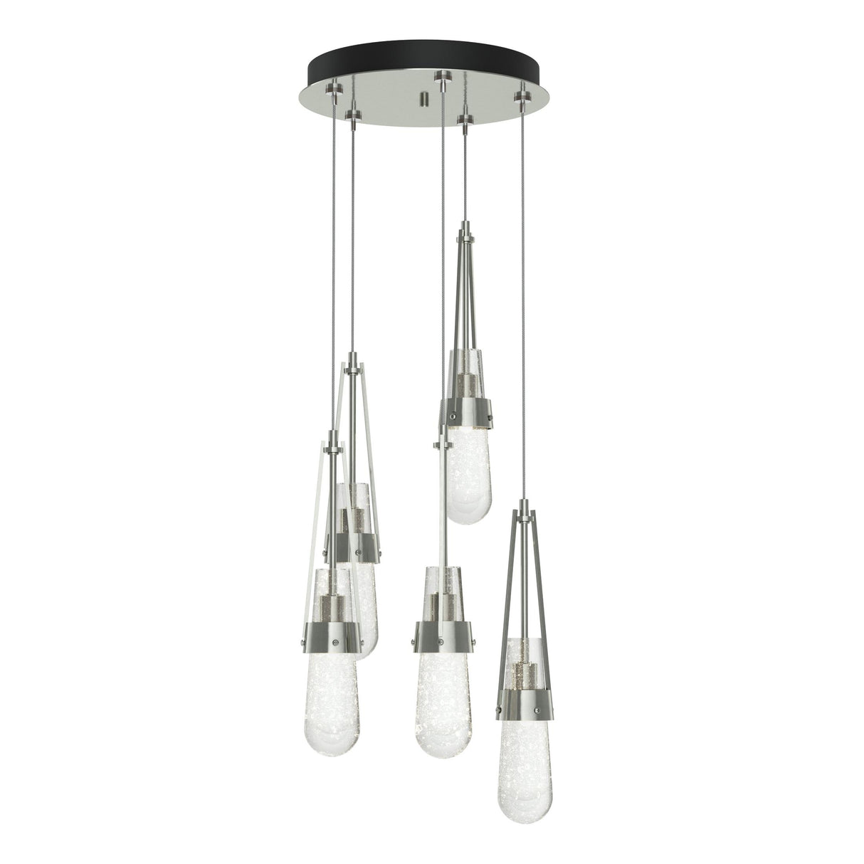 Hubbardton Forge 2023 Sterling Clear Bubble Glass (YG) Standard Link 5-Light Blown Glass Pendant