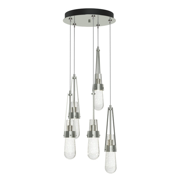 Hubbardton Forge 2023 Sterling Clear Bubble Glass (YG) Standard Link 5-Light Blown Glass Pendant