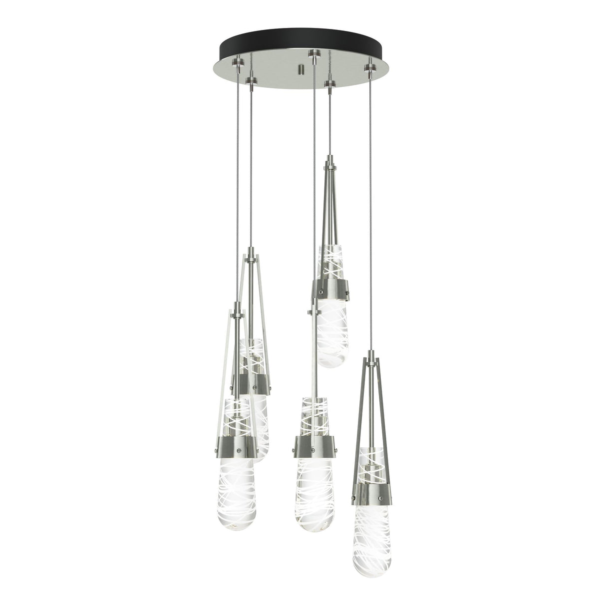 Hubbardton Forge 2023 Sterling Clear Glass with White Threading (YJ) Standard Link 5-Light Blown Glass Pendant