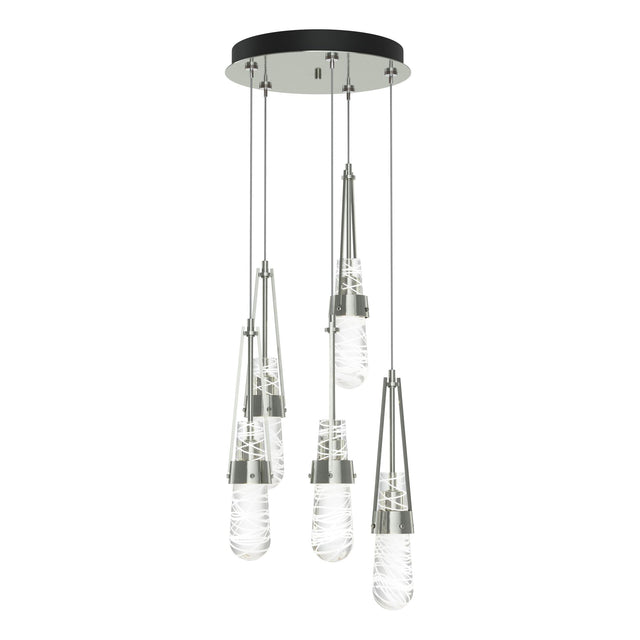Hubbardton Forge 2023 Sterling Clear Glass with White Threading (YJ) Standard Link 5-Light Blown Glass Pendant