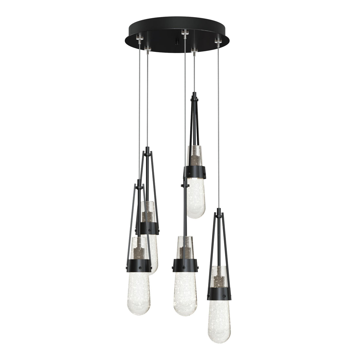 Hubbardton Forge 2023 Ink Clear Bubble Glass (YG) Standard Link 5-Light Blown Glass Pendant