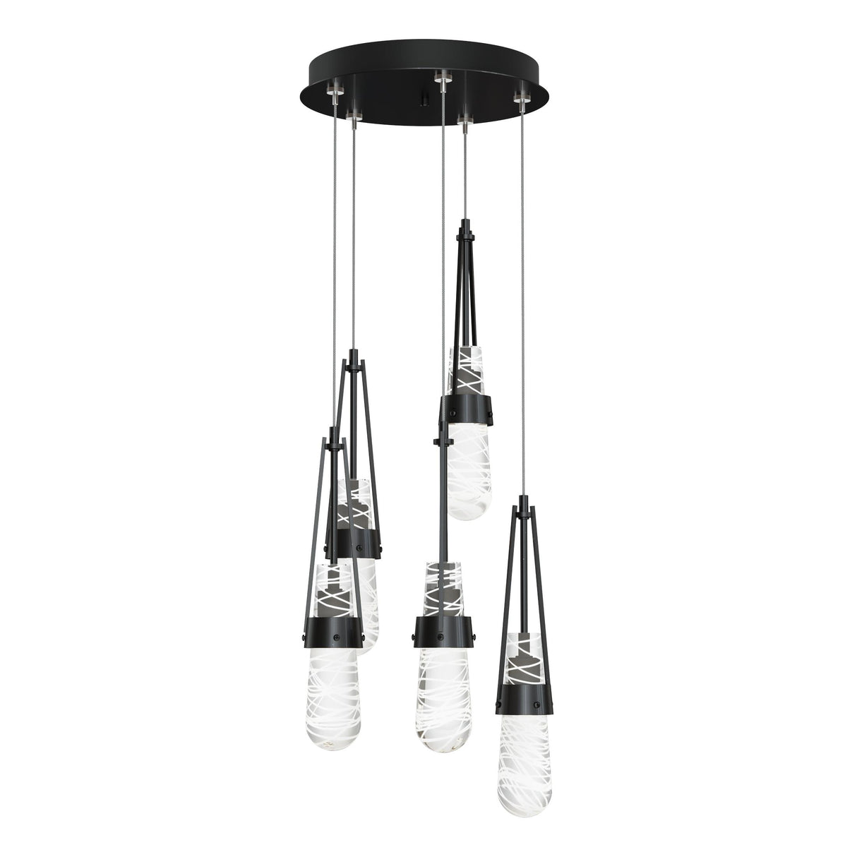 Hubbardton Forge 2023 Ink Clear Glass with White Threading (YJ) Standard Link 5-Light Blown Glass Pendant