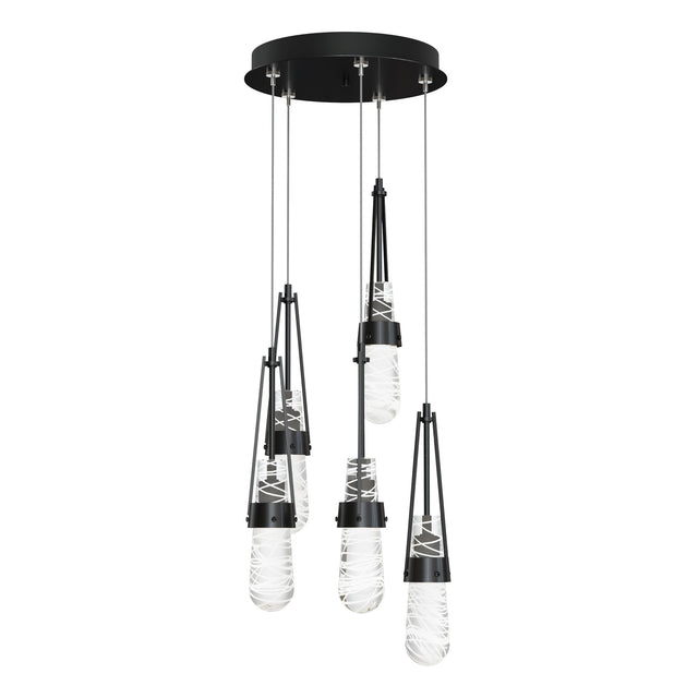 Hubbardton Forge 2023 Ink Clear Glass with White Threading (YJ) Standard Link 5-Light Blown Glass Pendant
