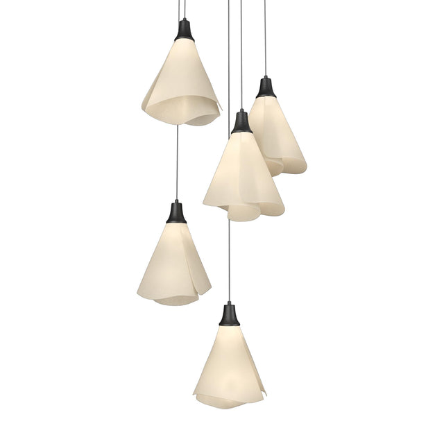 Hubbardton Forge 2023 Black Spun Frost (SH) Long Mobius 5-Light Pendant