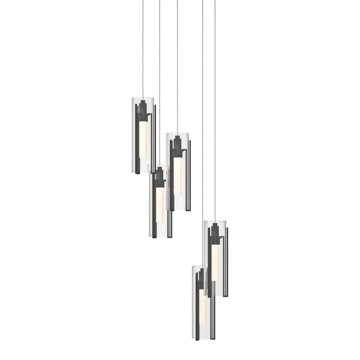 Hubbardton Forge 2023 Black Clear Glass (ZM) Long Exos Glass 5-Light Pendant