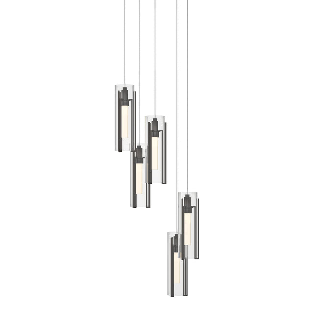 Hubbardton Forge 2023 Oil Rubbed Bronze Clear Glass (ZM) Long Exos Glass 5-Light Pendant
