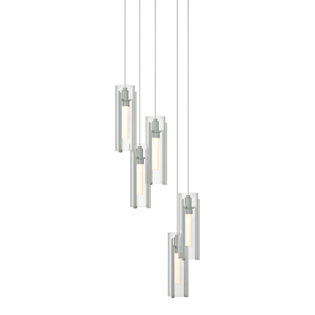 Hubbardton Forge 2023 Vintage Platinum Clear Glass (ZM) Long Exos Glass 5-Light Pendant