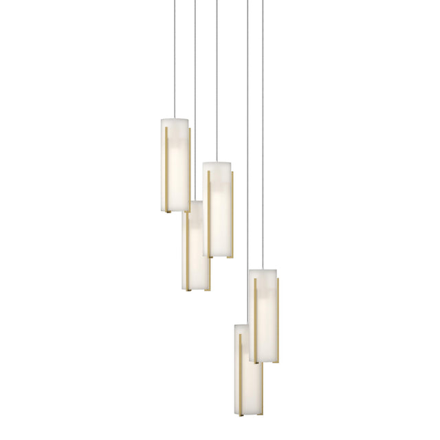 Hubbardton Forge 2023 Modern Brass Opal Glass (GG) Long Exos Glass 5-Light Pendant