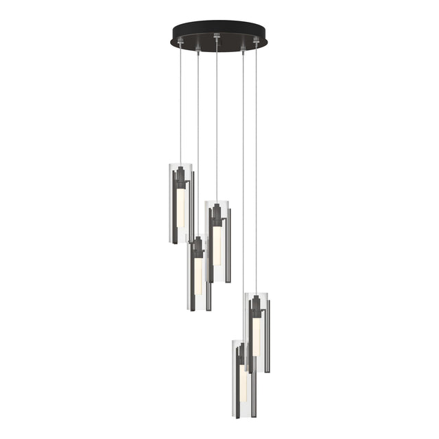 Hubbardton Forge 2023 Oil Rubbed Bronze Clear Glass (ZM) Standard Exos Glass 5-Light Pendant