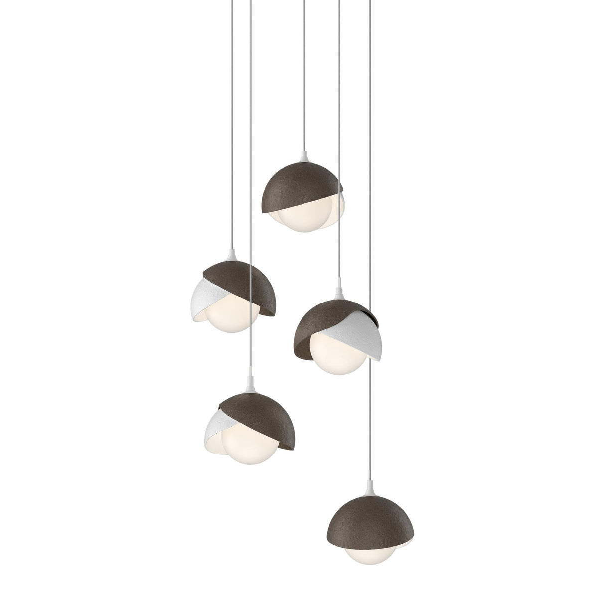 Hubbardton Forge 2023 White Bronze Opal Glass (GG) Long Brooklyn 5-Light Double Shade Pendant