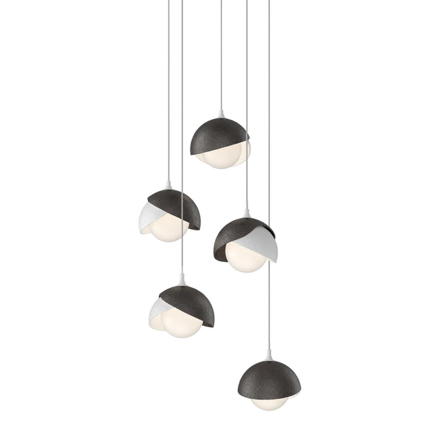 Hubbardton Forge 2023 White Oil Rubbed Bronze Opal Glass (GG) Long Brooklyn 5-Light Double Shade Pendant