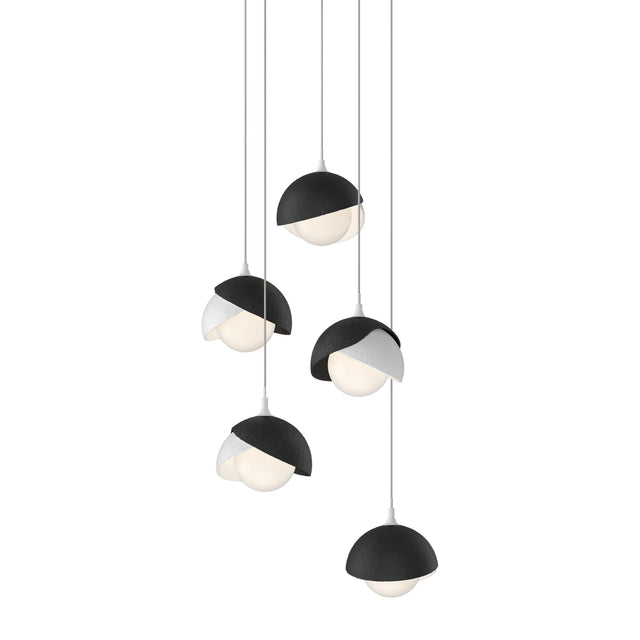 Hubbardton Forge 2023 White Black Opal Glass (GG) Long Brooklyn 5-Light Double Shade Pendant