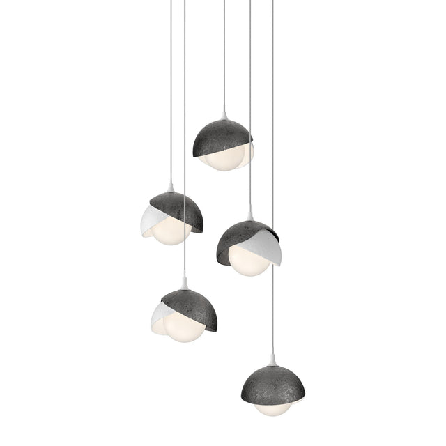 Hubbardton Forge 2023 White Ink Opal Glass (GG) Long Brooklyn 5-Light Double Shade Pendant