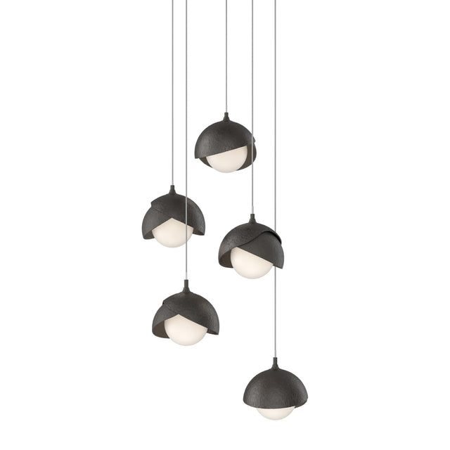 Hubbardton Forge 2023 Dark Smoke Oil Rubbed Bronze Opal Glass (GG) Long Brooklyn 5-Light Double Shade Pendant