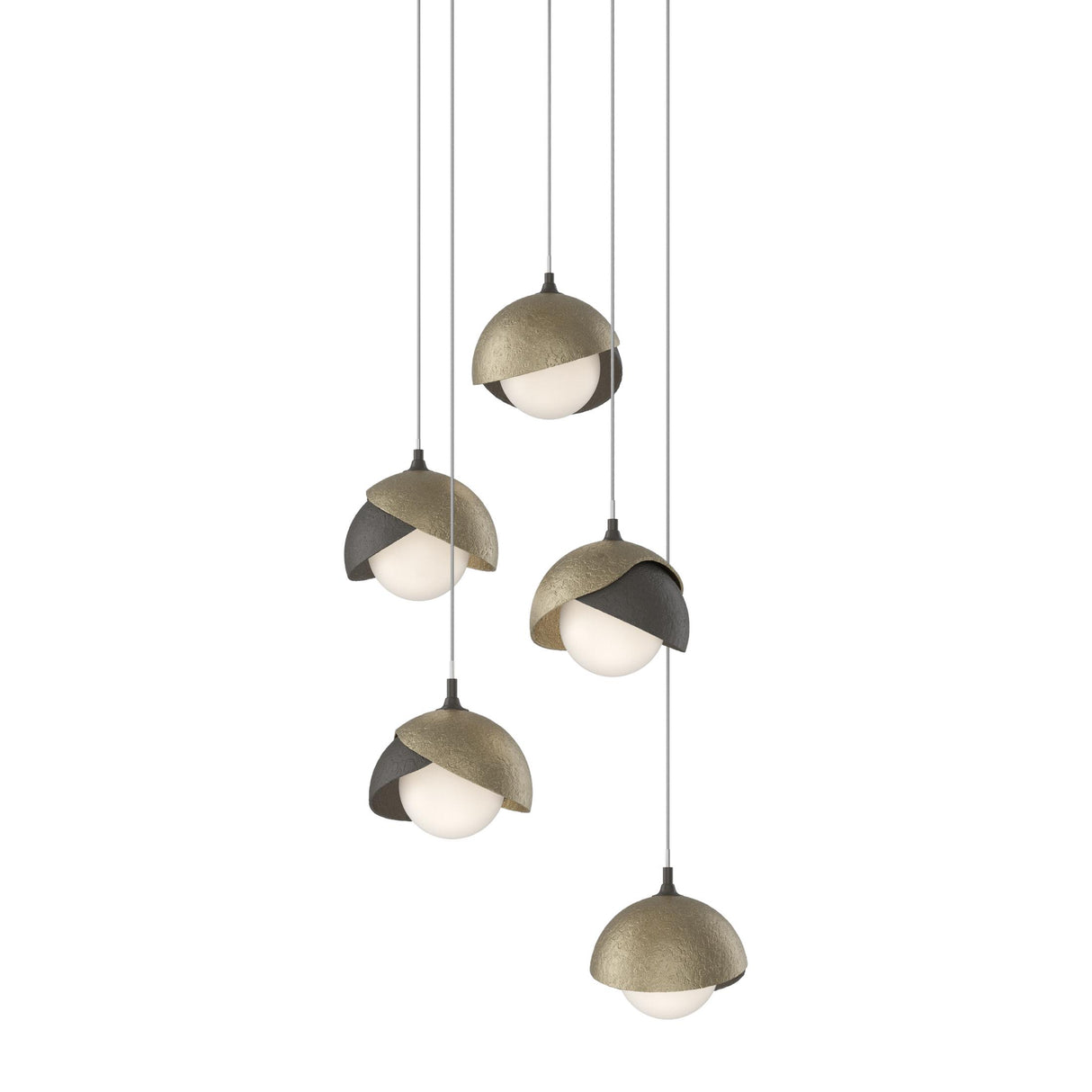 Hubbardton Forge 2023 Dark Smoke Soft Gold Opal Glass (GG) Long Brooklyn 5-Light Double Shade Pendant