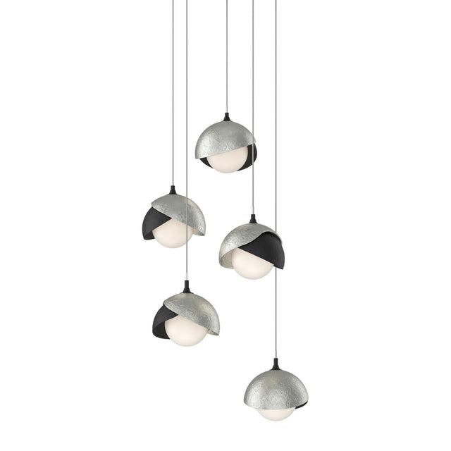 Hubbardton Forge 2023 Black Sterling Opal Glass (GG) Long Brooklyn 5-Light Double Shade Pendant