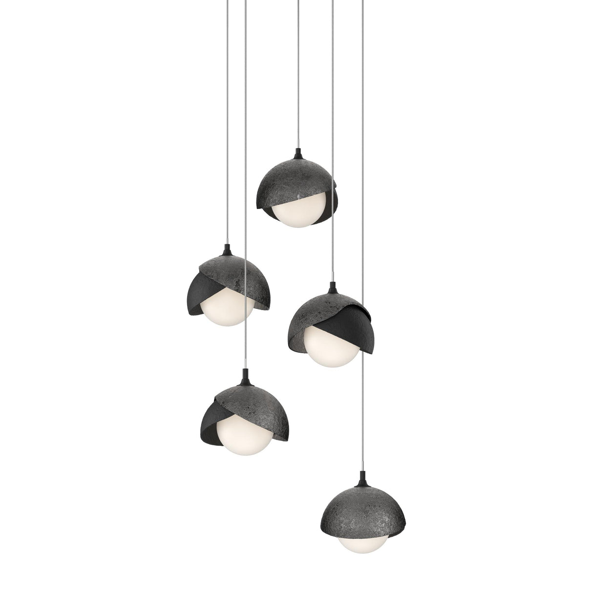 Hubbardton Forge 2023 Black Ink Opal Glass (GG) Long Brooklyn 5-Light Double Shade Pendant