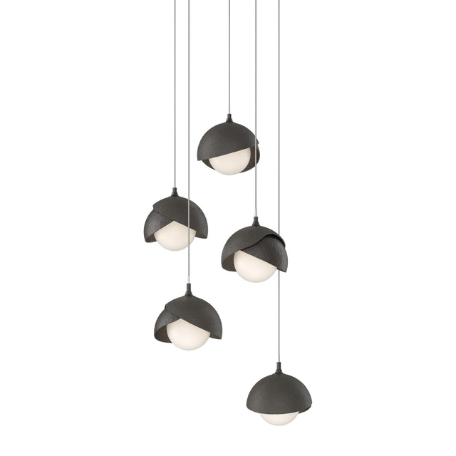 Hubbardton Forge 2023 Oil Rubbed Bronze Dark Smoke Opal Glass (GG) Long Brooklyn 5-Light Double Shade Pendant