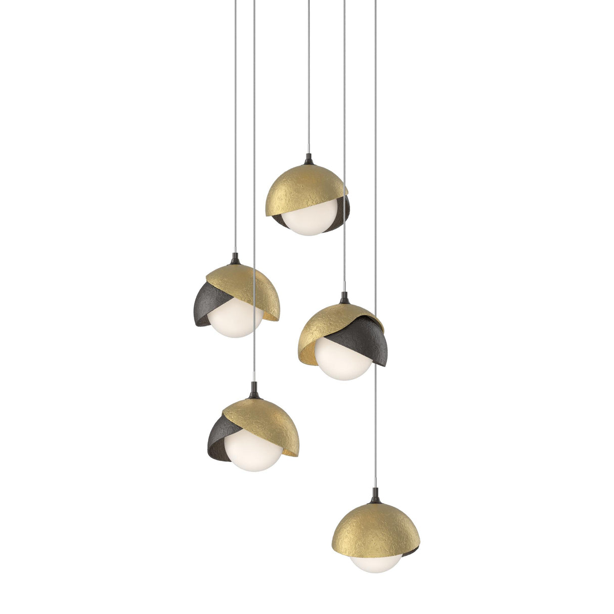 Hubbardton Forge 2023 Oil Rubbed Bronze Modern Brass Opal Glass (GG) Long Brooklyn 5-Light Double Shade Pendant