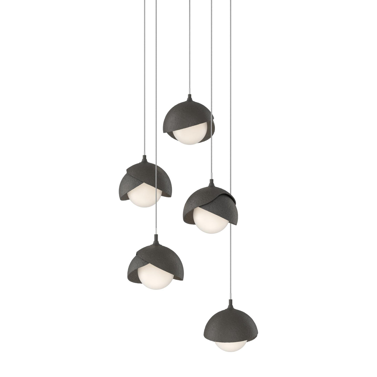 Hubbardton Forge 2023 Natural Iron Dark Smoke Opal Glass (GG) Long Brooklyn 5-Light Double Shade Pendant