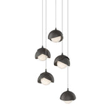 Hubbardton Forge 2023 Natural Iron Oil Rubbed Bronze Opal Glass (GG) Long Brooklyn 5-Light Double Shade Pendant