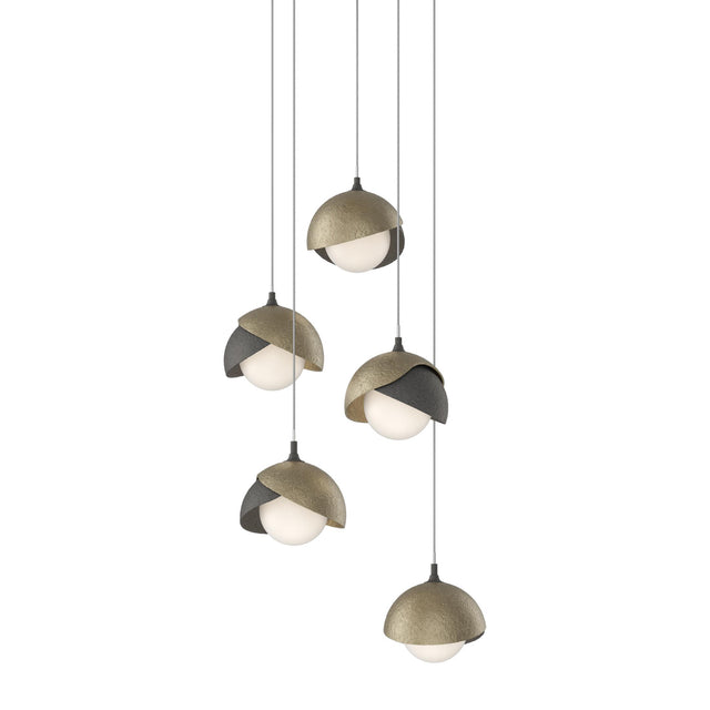 Hubbardton Forge 2023 Natural Iron Soft Gold Opal Glass (GG) Long Brooklyn 5-Light Double Shade Pendant
