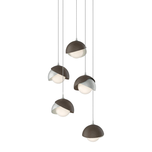 Hubbardton Forge 2023 Vintage Platinum Bronze Opal Glass (GG) Long Brooklyn 5-Light Double Shade Pendant