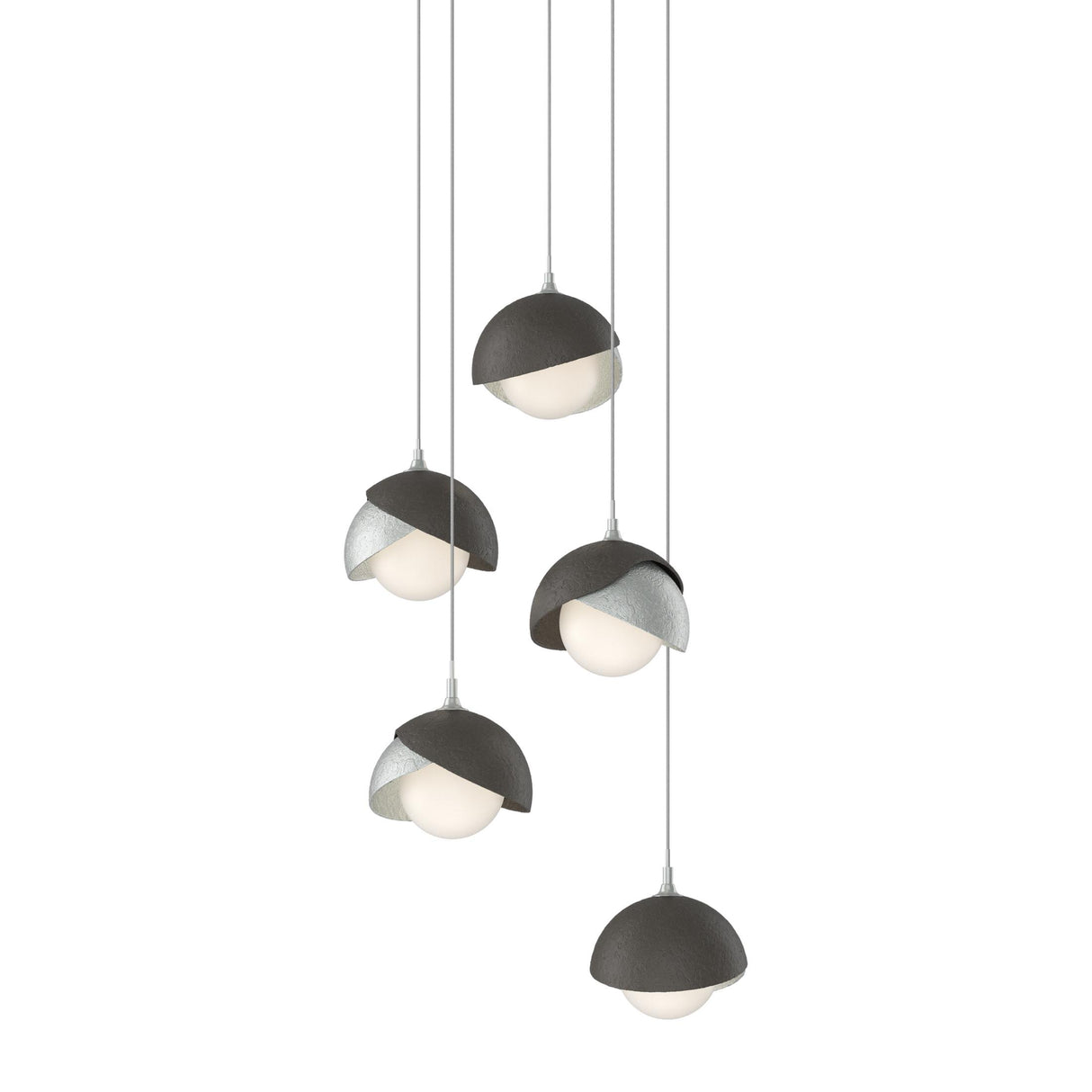 Hubbardton Forge 2023 Vintage Platinum Dark Smoke Opal Glass (GG) Long Brooklyn 5-Light Double Shade Pendant