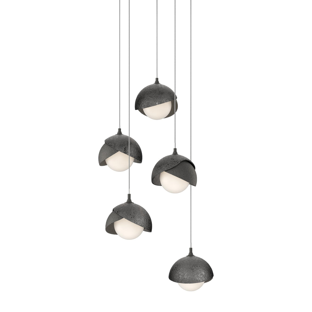 Hubbardton Forge 2023 Natural Iron Ink Opal Glass (GG) Long Brooklyn 5-Light Double Shade Pendant