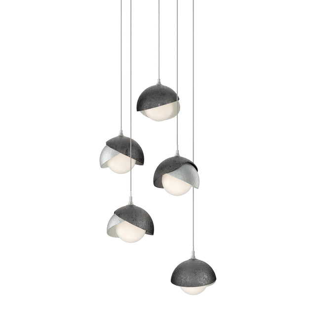 Hubbardton Forge 2023 Vintage Platinum Ink Opal Glass (GG) Long Brooklyn 5-Light Double Shade Pendant
