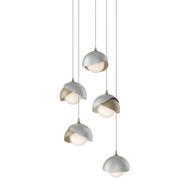 Hubbardton Forge 2023 Soft Gold Vintage Platinum Opal Glass (GG) Long Brooklyn 5-Light Double Shade Pendant