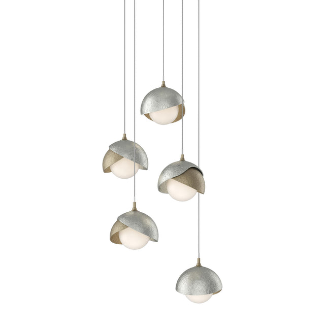 Hubbardton Forge 2023 Soft Gold Sterling Opal Glass (GG) Long Brooklyn 5-Light Double Shade Pendant