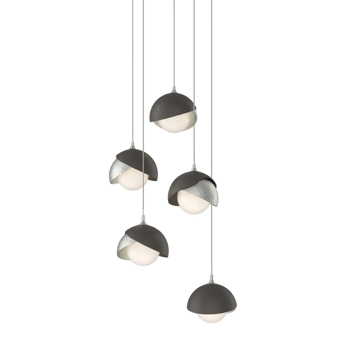 Hubbardton Forge 2023 Sterling Dark Smoke Opal Glass (GG) Long Brooklyn 5-Light Double Shade Pendant