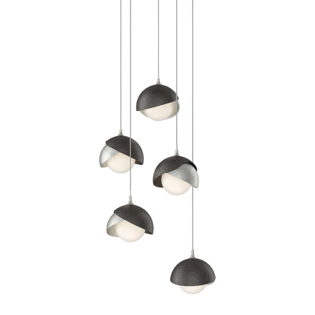 Hubbardton Forge 2023 Sterling Oil Rubbed Bronze Opal Glass (GG) Long Brooklyn 5-Light Double Shade Pendant