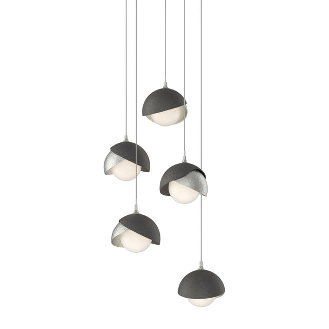 Hubbardton Forge 2023 Sterling Natural Iron Opal Glass (GG) Long Brooklyn 5-Light Double Shade Pendant