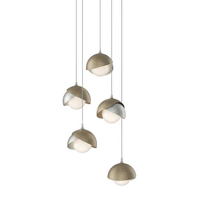 Hubbardton Forge 2023 Sterling Soft Gold Opal Glass (GG) Long Brooklyn 5-Light Double Shade Pendant