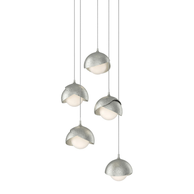 Hubbardton Forge 2023 Sterling Sterling Opal Glass (GG) Long Brooklyn 5-Light Double Shade Pendant