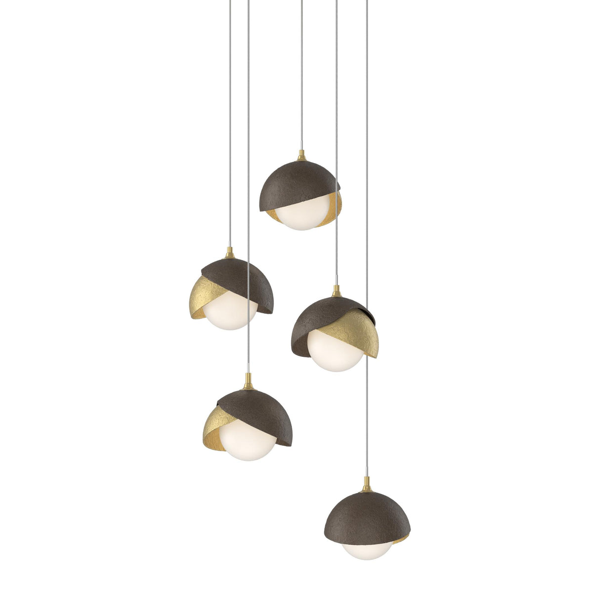 Hubbardton Forge 2023 Modern Brass Bronze Opal Glass (GG) Long Brooklyn 5-Light Double Shade Pendant