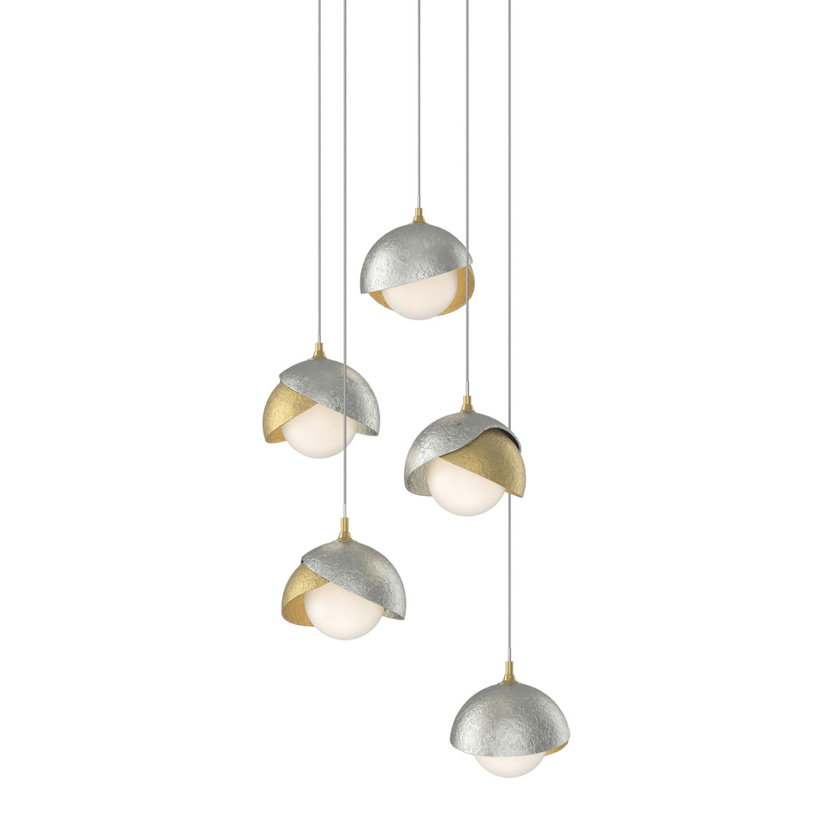 Hubbardton Forge 2023 Modern Brass Sterling Opal Glass (GG) Long Brooklyn 5-Light Double Shade Pendant