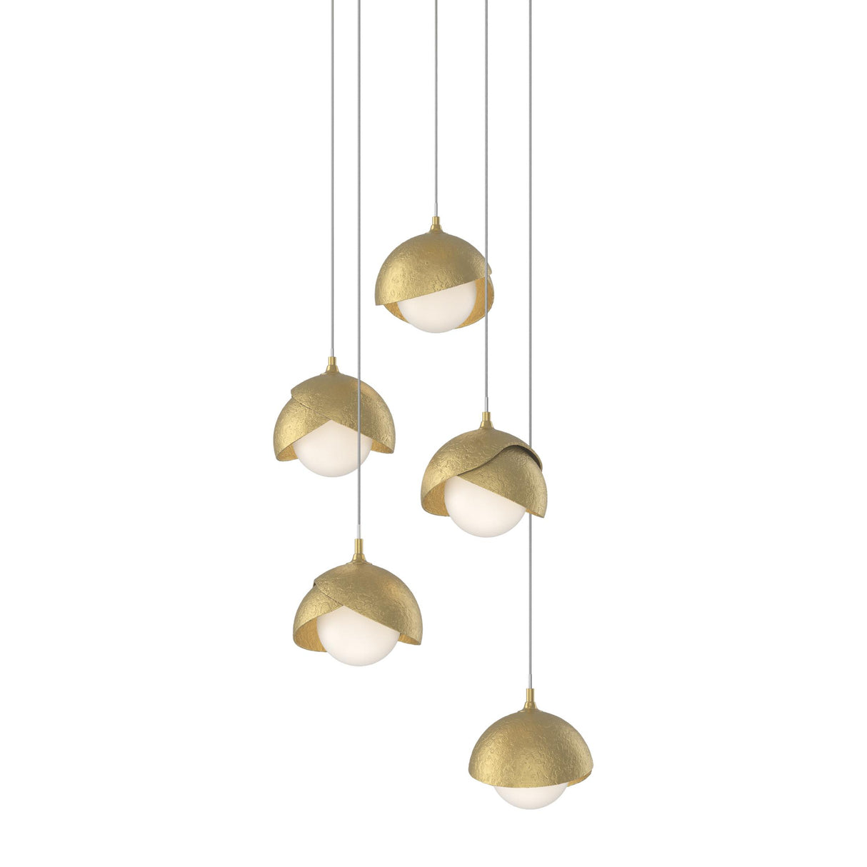 Hubbardton Forge 2023 Modern Brass Modern Brass Opal Glass (GG) Long Brooklyn 5-Light Double Shade Pendant