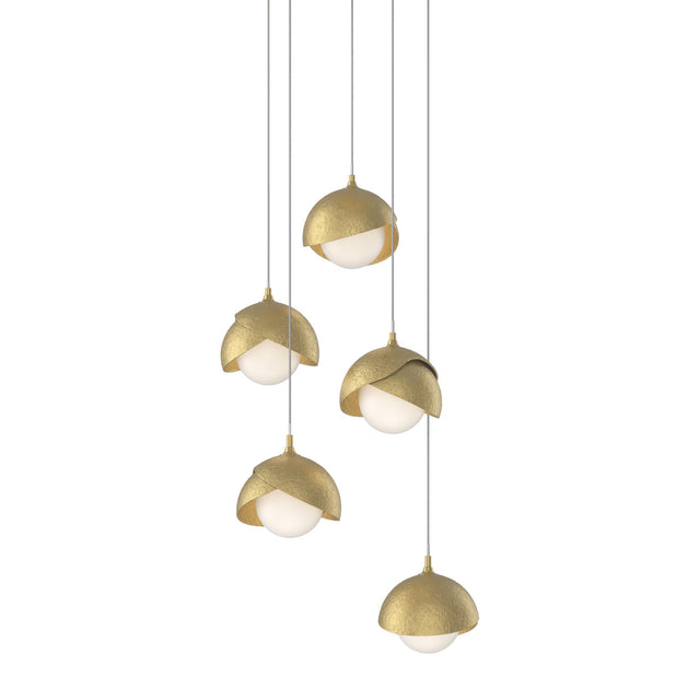 Hubbardton Forge 2023 Modern Brass Modern Brass Opal Glass (GG) Long Brooklyn 5-Light Double Shade Pendant