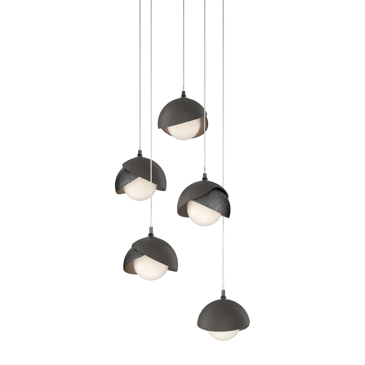Hubbardton Forge 2023 Ink Dark Smoke Opal Glass (GG) Long Brooklyn 5-Light Double Shade Pendant