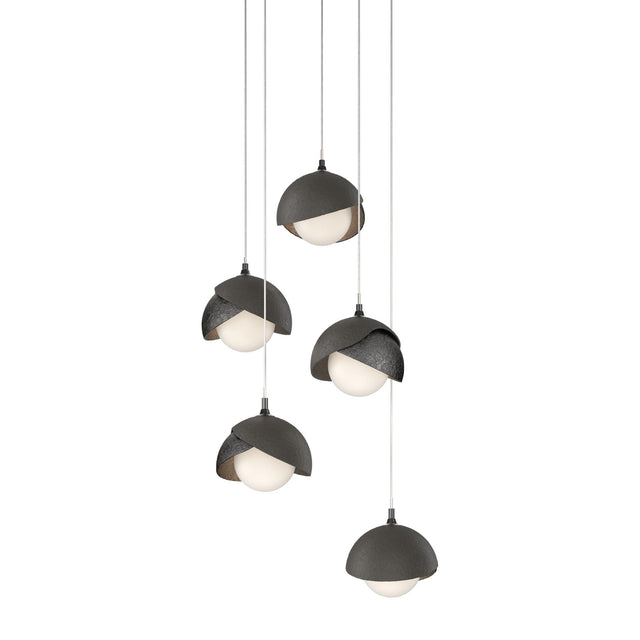 Hubbardton Forge 2023 Ink Dark Smoke Opal Glass (GG) Long Brooklyn 5-Light Double Shade Pendant
