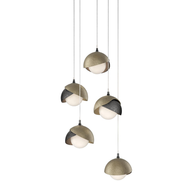 Hubbardton Forge 2023 Ink Soft Gold Opal Glass (GG) Long Brooklyn 5-Light Double Shade Pendant