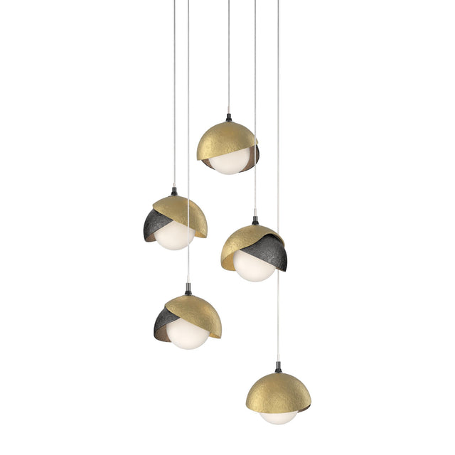 Hubbardton Forge 2023 Ink Modern Brass Opal Glass (GG) Long Brooklyn 5-Light Double Shade Pendant
