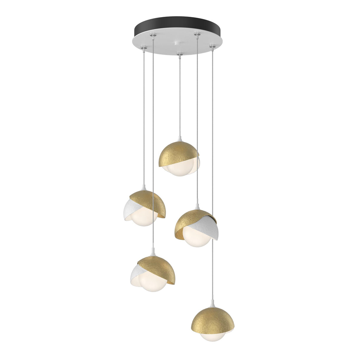 Hubbardton Forge 2023 White Modern Brass Opal Glass (GG) Standard Brooklyn 5-Light Double Shade Pendant